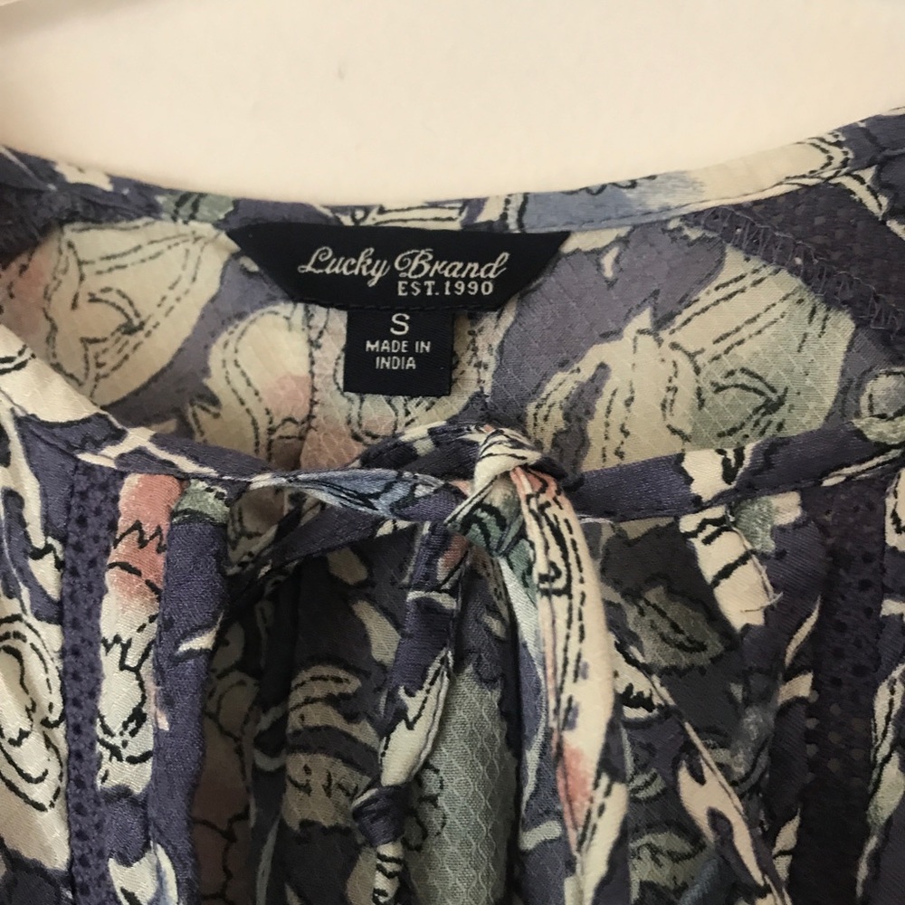 Lucky Brand Blue Painted Boho Floral Blouse Size Small - Picture 11 of 12
